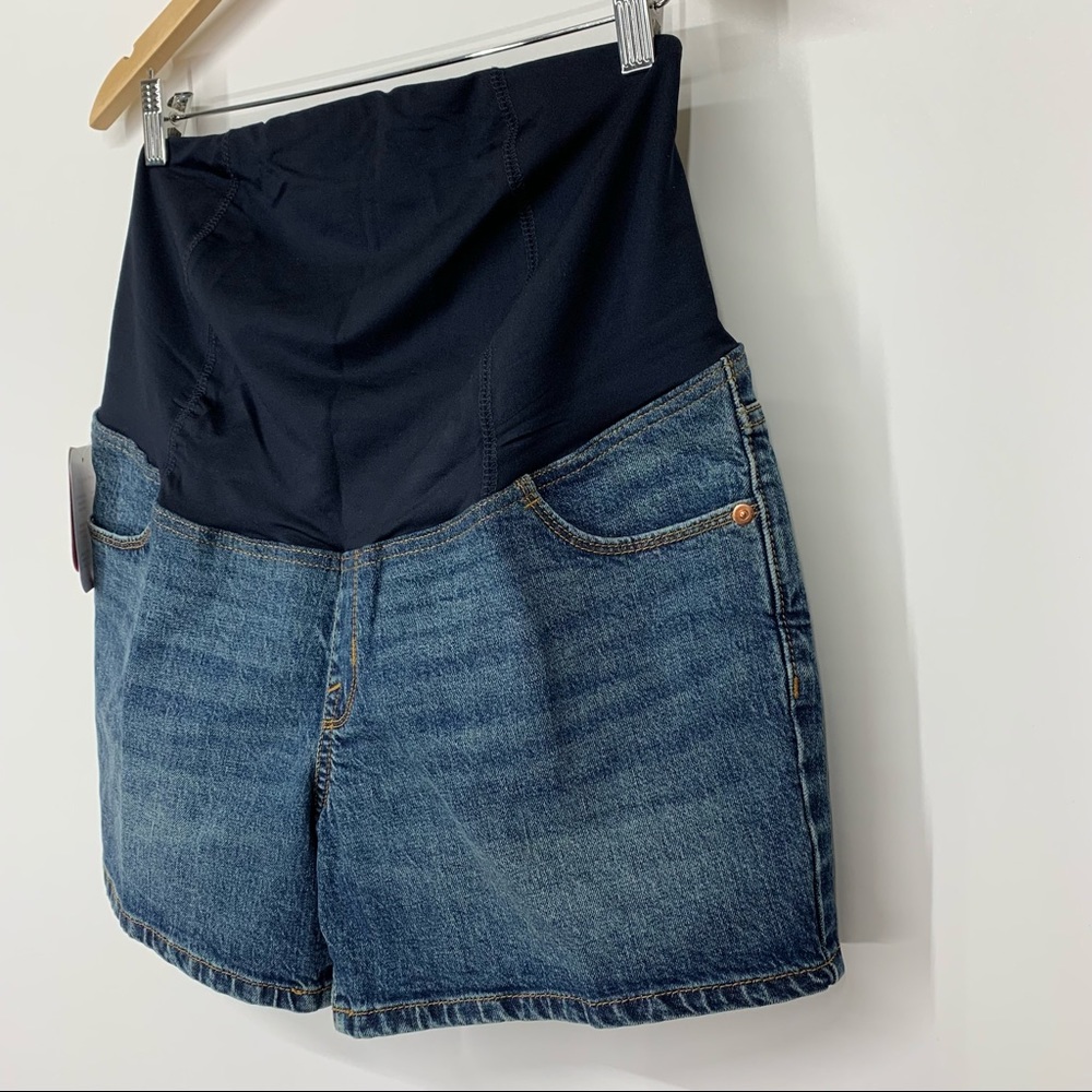 Isabel Maternity Cross Over Panel Jean Midi Shorts Med Blue New Nwt Size 8 - Picture 4 of 16